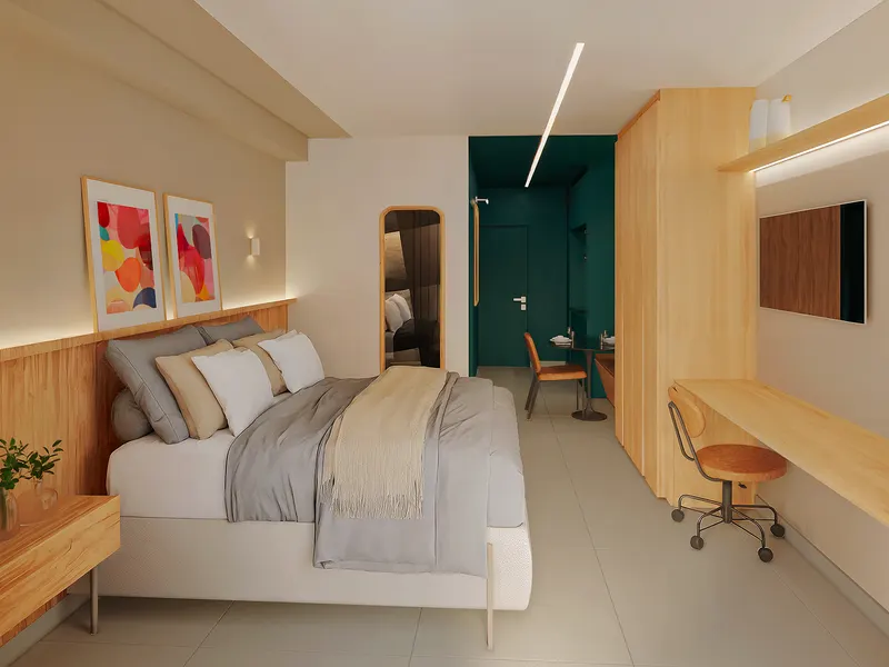Imagem de projeto da área de dormir integrada de um studio